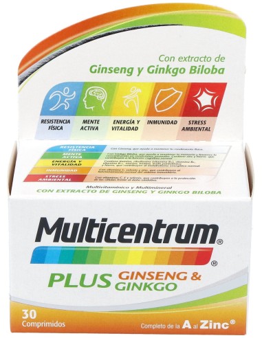 Multicentrum Plus Ginseng Y Ginkgo 30 Comprimidos