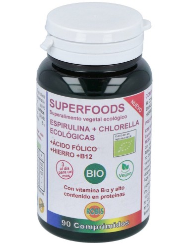 Robis Espirulina+Chlorella +Acido Folico+Hierro+B12 90Comp