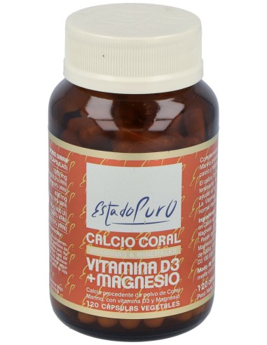 Calcio Coral+Vit D3+Mg 120Cap. Estado Puro