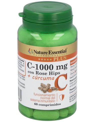 Nature Essential Plus Vitamina C 1000Mg Rose Hips+Curcuma 60Comp