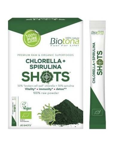 Chlorella+Espirulina Raw 20Shots. Bio Sg Vegan