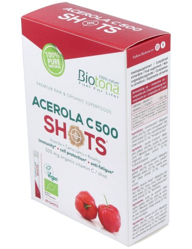 Acerola C 500 Raw 20Shots. Bio Sg Vegan