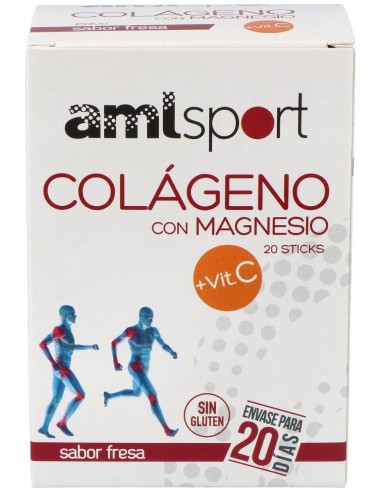 Amlsport Colágeno Con Magnesio + Vit. C Fresa 20 Sticks
