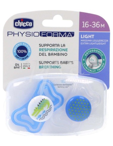 Chicco Chupete Silicona Physio Light Ortodontico Azul 16-36 M 2 U