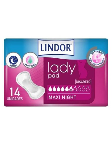 Lindor Lady Pad Maxi Night 6 Gotas 14 Un