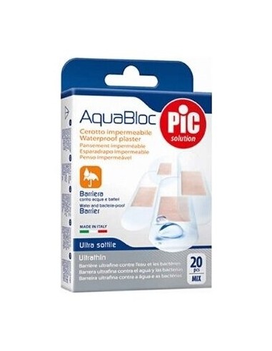 Pic Aquabloc Con Bactericida Apósito Adhesivo Surtido 20Uds