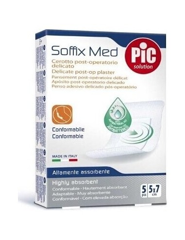 Pic Soffix Med Con Bactericida Post Operatorio Apósito Adhesivo 5X7 5Uds