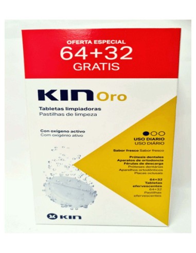 Kin Oro Tabletas Esfervescentes Protesis Dentales 64+32Uds