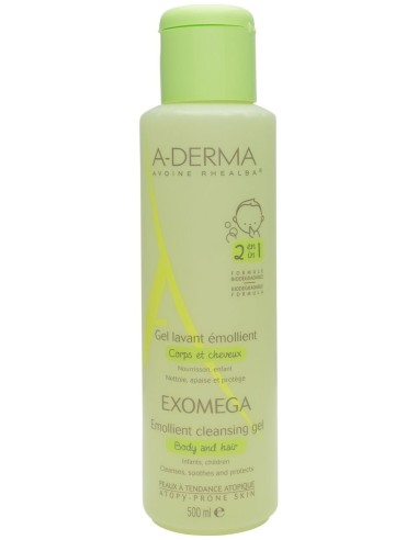 A-Derma Exomega 2 En 1 Cuerpo Y Cabello Gel Limpiador 500Ml