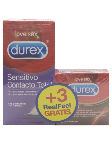 Durex® Sensitivo Contacto Total 12Uds + Durex® Real Feel 3Uds